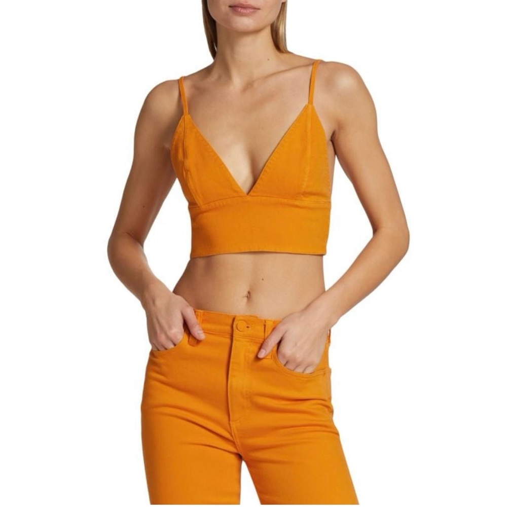 ALICE + OLIVIA Carli Denim Crop Top in Tangerine Size 6 - Picture 14 of 16